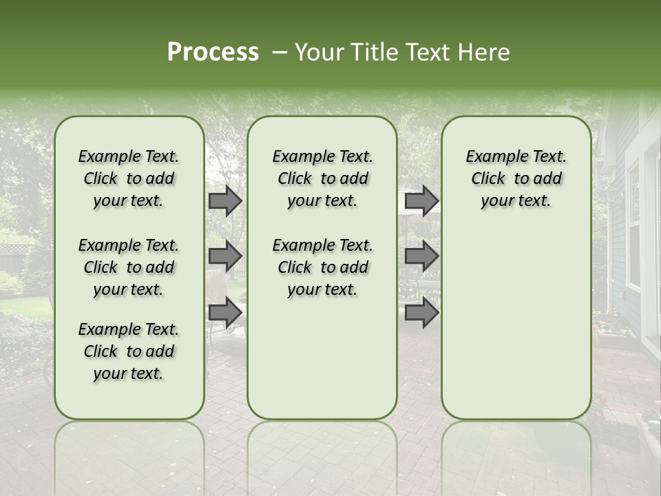 A Brick Patio With Chairs And An Umbrella PowerPoint Template
