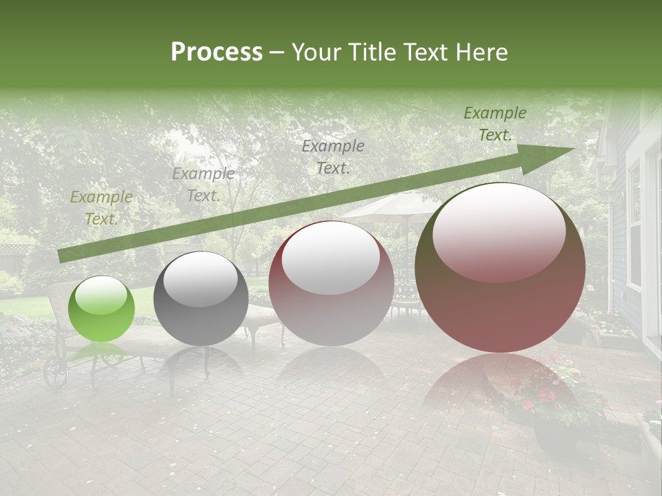 A Brick Patio With Chairs And An Umbrella PowerPoint Template