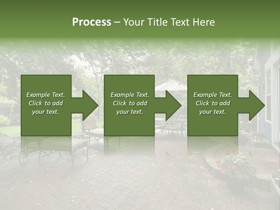 A Brick Patio With Chairs And An Umbrella PowerPoint Template