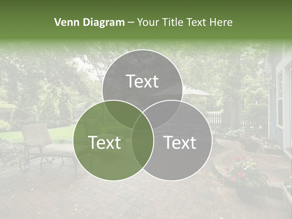 A Brick Patio With Chairs And An Umbrella PowerPoint Template
