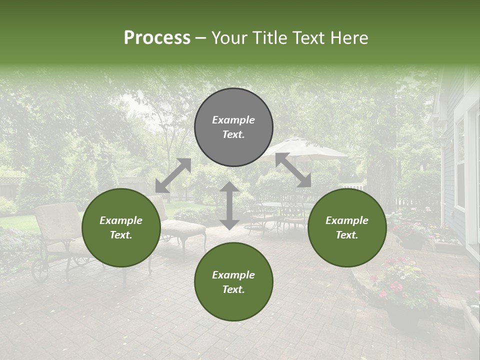 A Brick Patio With Chairs And An Umbrella PowerPoint Template