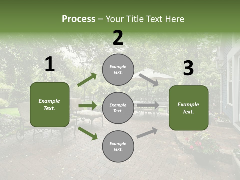 A Brick Patio With Chairs And An Umbrella PowerPoint Template