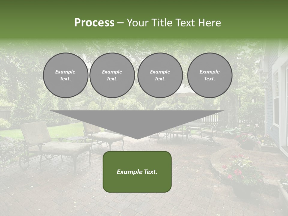 A Brick Patio With Chairs And An Umbrella PowerPoint Template