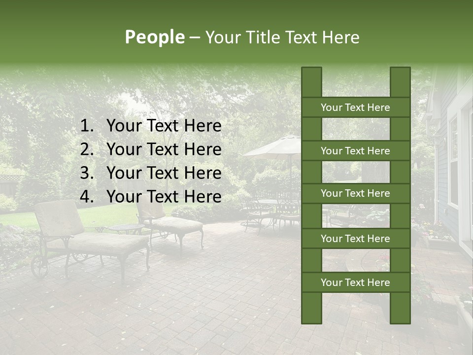A Brick Patio With Chairs And An Umbrella PowerPoint Template