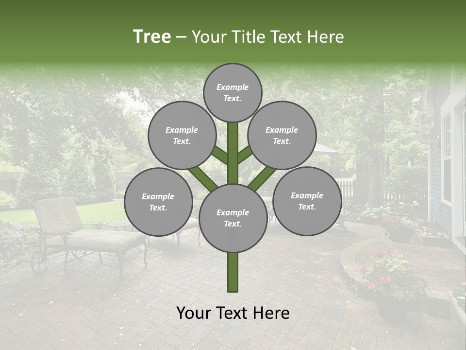 A Brick Patio With Chairs And An Umbrella PowerPoint Template