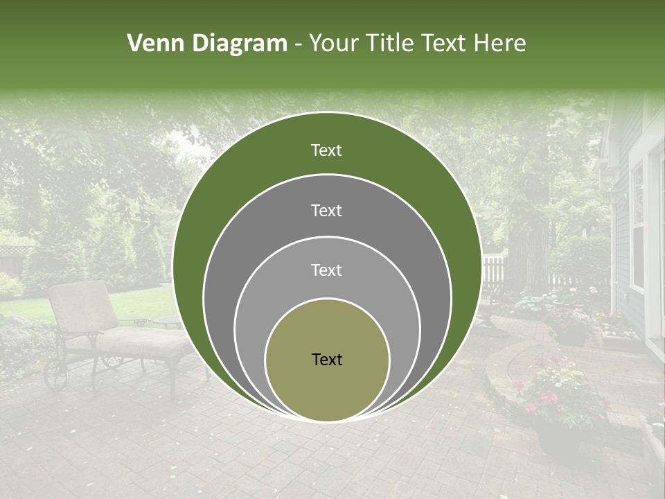 A Brick Patio With Chairs And An Umbrella PowerPoint Template