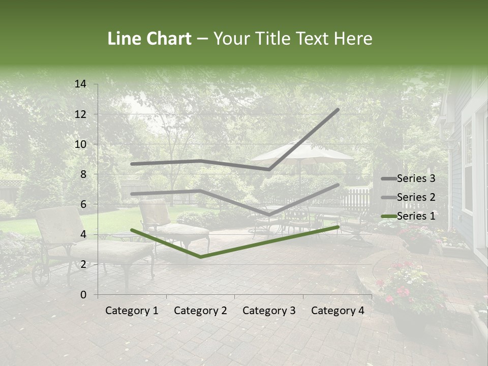 A Brick Patio With Chairs And An Umbrella PowerPoint Template