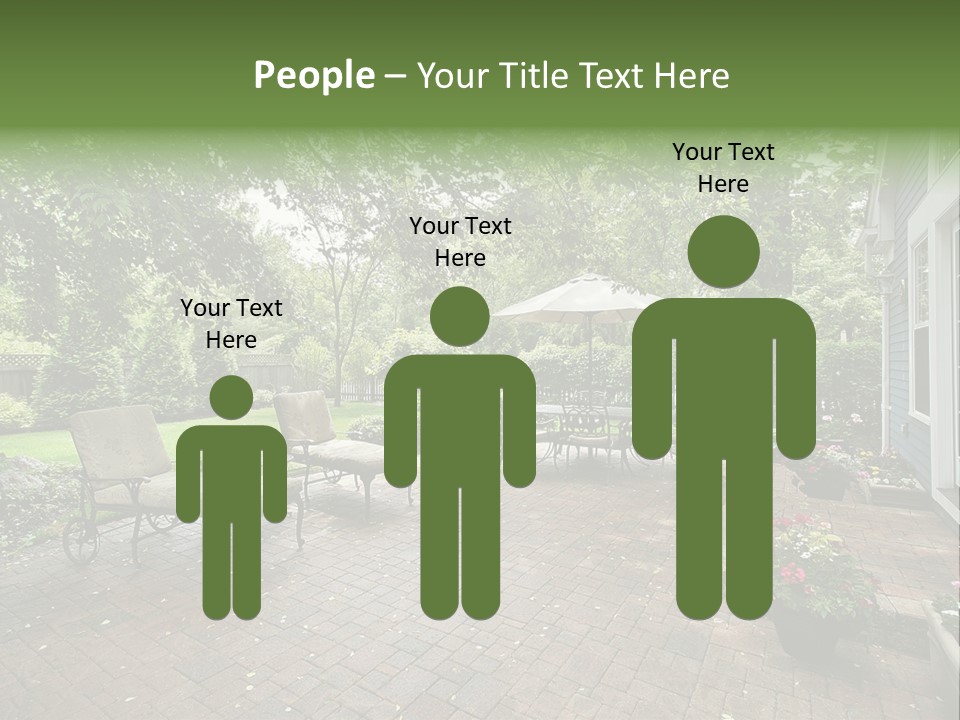 A Brick Patio With Chairs And An Umbrella PowerPoint Template