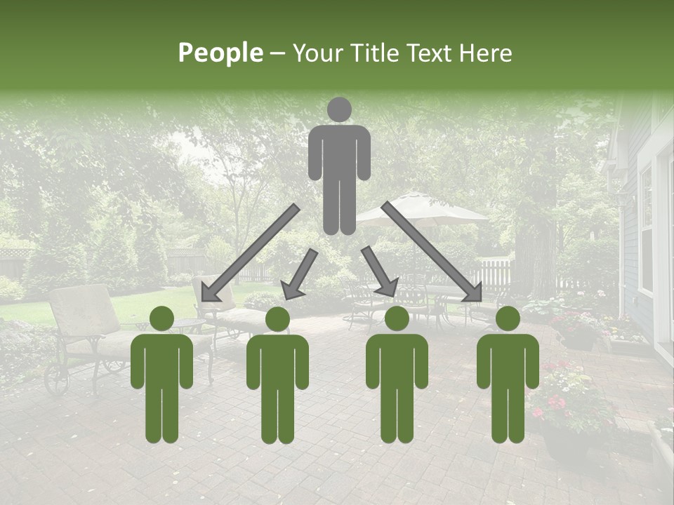 A Brick Patio With Chairs And An Umbrella PowerPoint Template