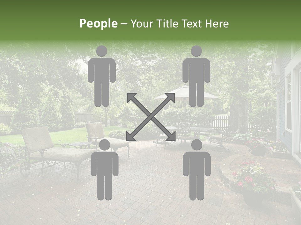 A Brick Patio With Chairs And An Umbrella PowerPoint Template