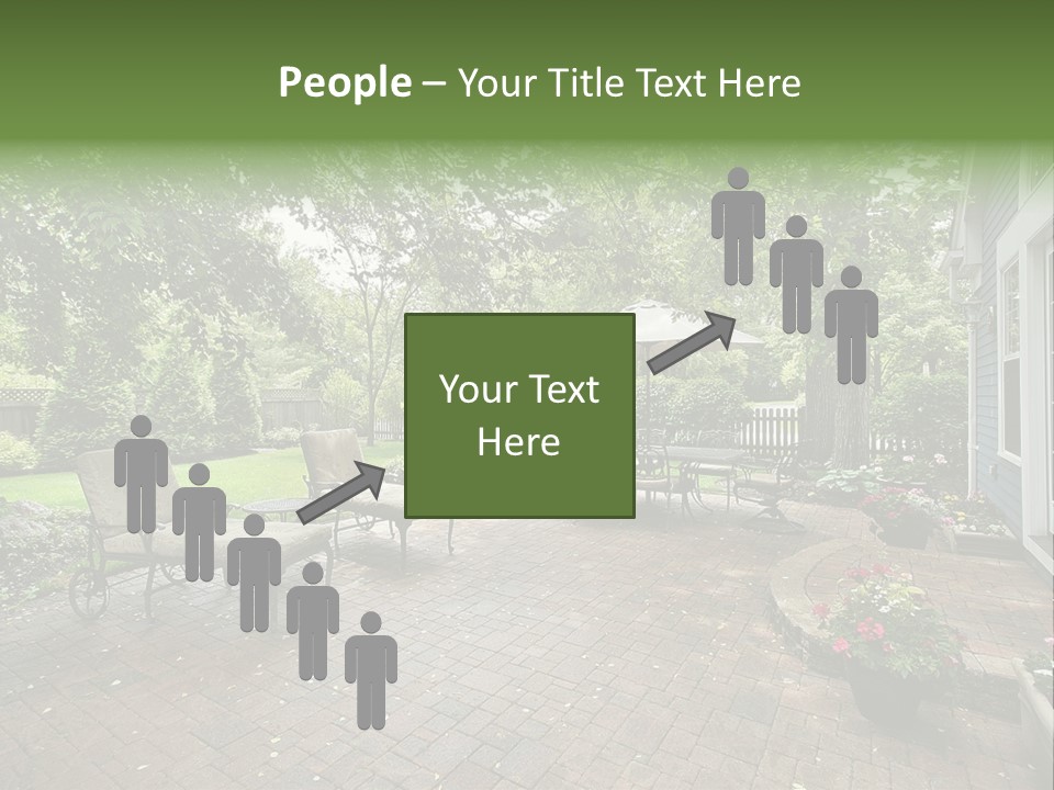 A Brick Patio With Chairs And An Umbrella PowerPoint Template