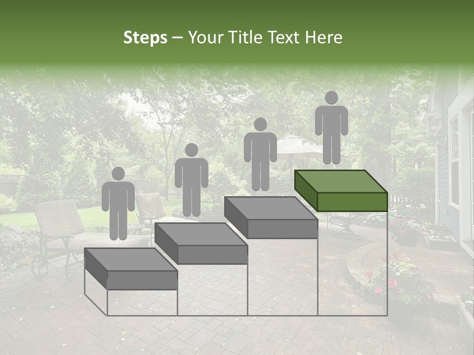 A Brick Patio With Chairs And An Umbrella PowerPoint Template