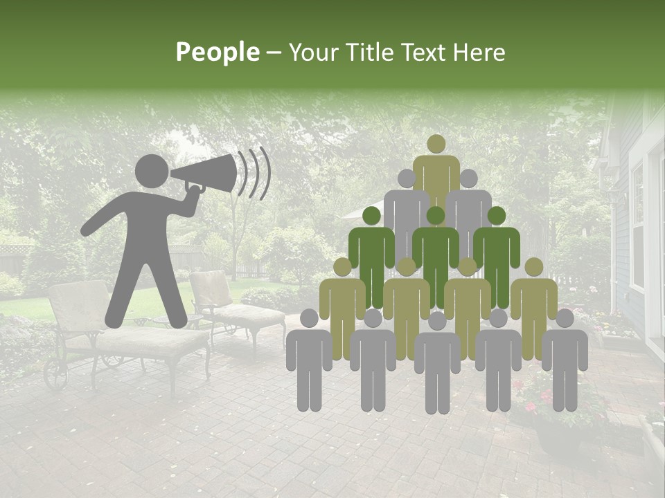 A Brick Patio With Chairs And An Umbrella PowerPoint Template