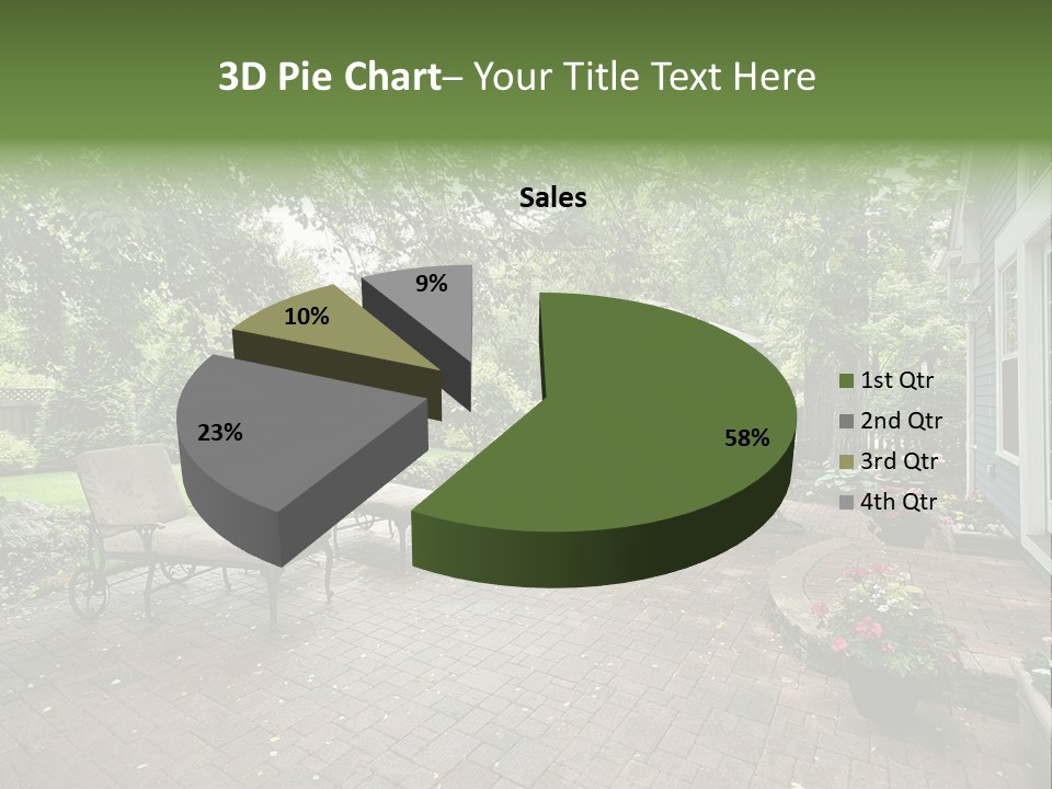A Brick Patio With Chairs And An Umbrella PowerPoint Template
