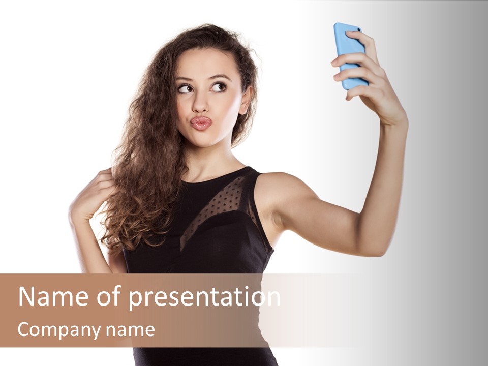 A Woman Holding A Cell Phone In Her Hand PowerPoint Template
