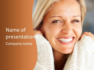 A Woman Smiling With Her Hands On Her Head PowerPoint Template