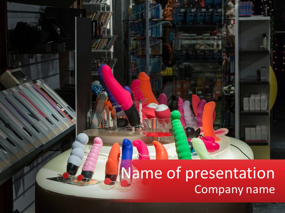 A Display Case Filled With Lots Of Different Colored Items PowerPoint Template