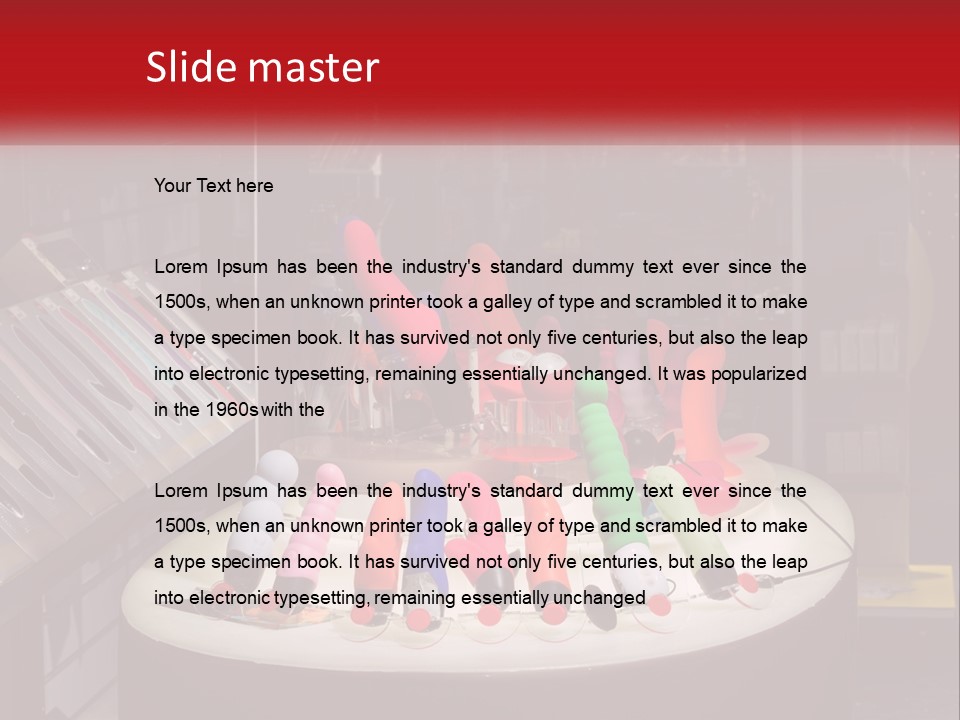 A Display Case Filled With Lots Of Different Colored Items PowerPoint Template