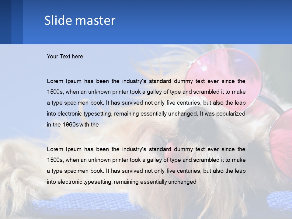 A Dog With Pink Sunglasses Laying On Top Of A Blue Blanket PowerPoint Template