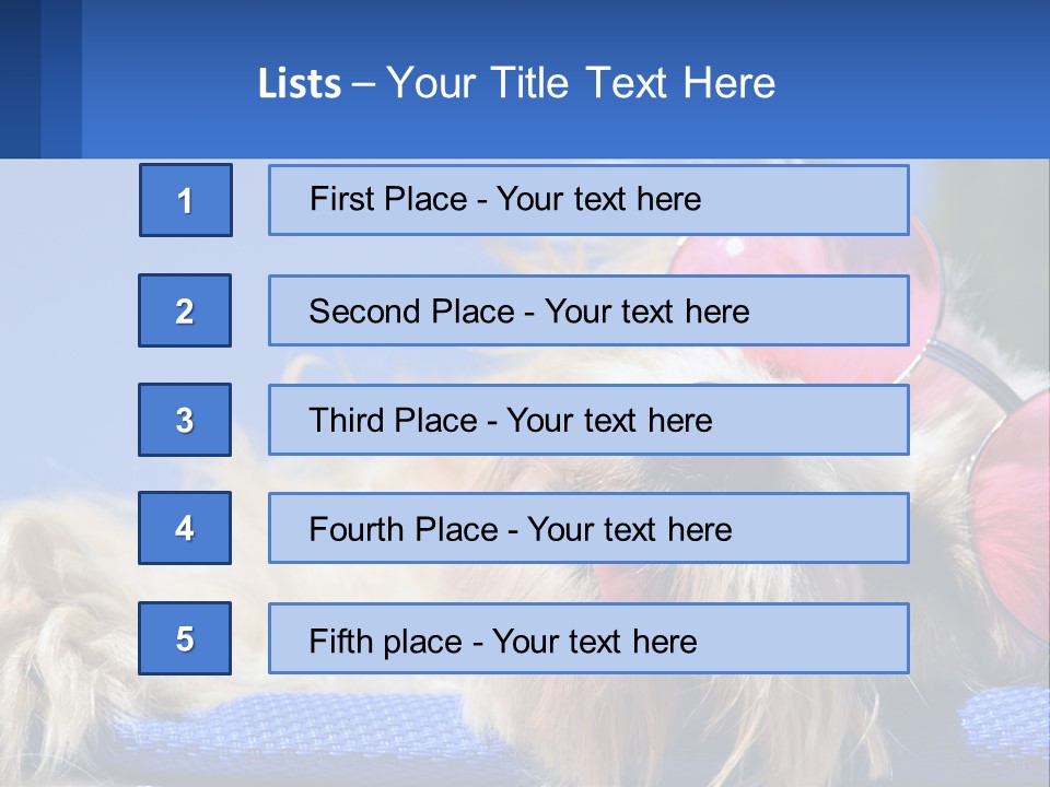 A Dog With Pink Sunglasses Laying On Top Of A Blue Blanket PowerPoint Template