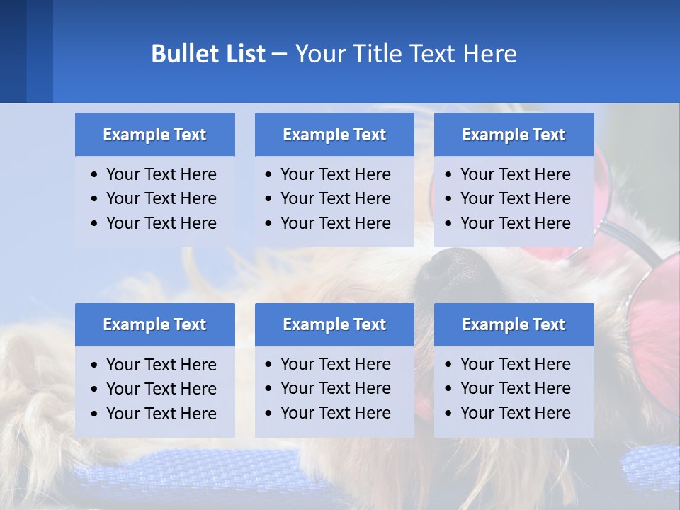 A Dog With Pink Sunglasses Laying On Top Of A Blue Blanket PowerPoint Template