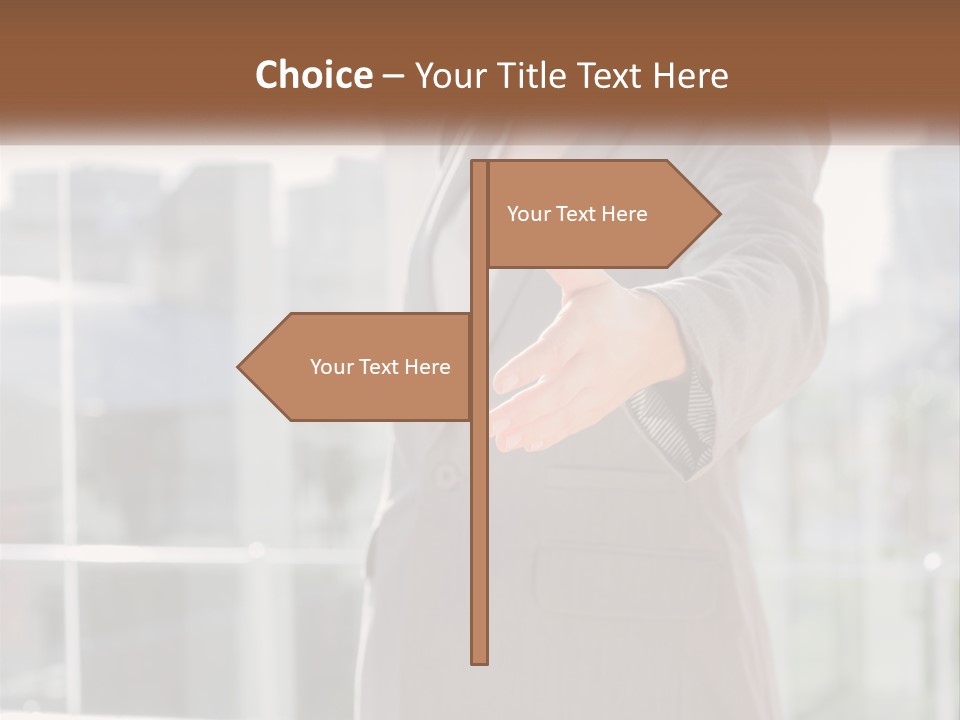 A Woman In A Business Suit Holding Out Her Hand PowerPoint Template