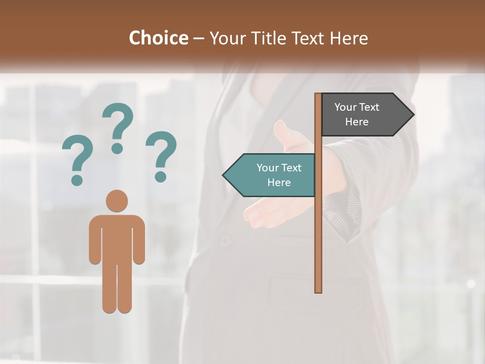 A Woman In A Business Suit Holding Out Her Hand PowerPoint Template