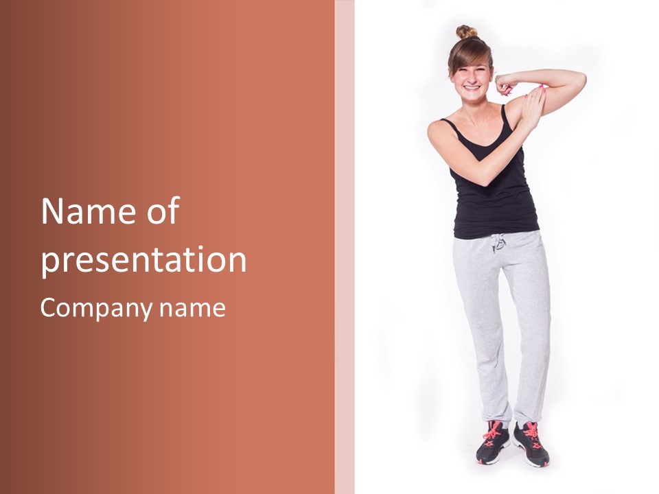 A Woman Posing For A Picture With Her Arms Behind Her Head PowerPoint Template