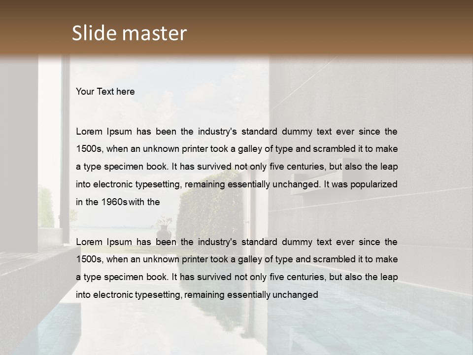 A Swimming Pool With A Wooden Ceiling And Windows PowerPoint Template