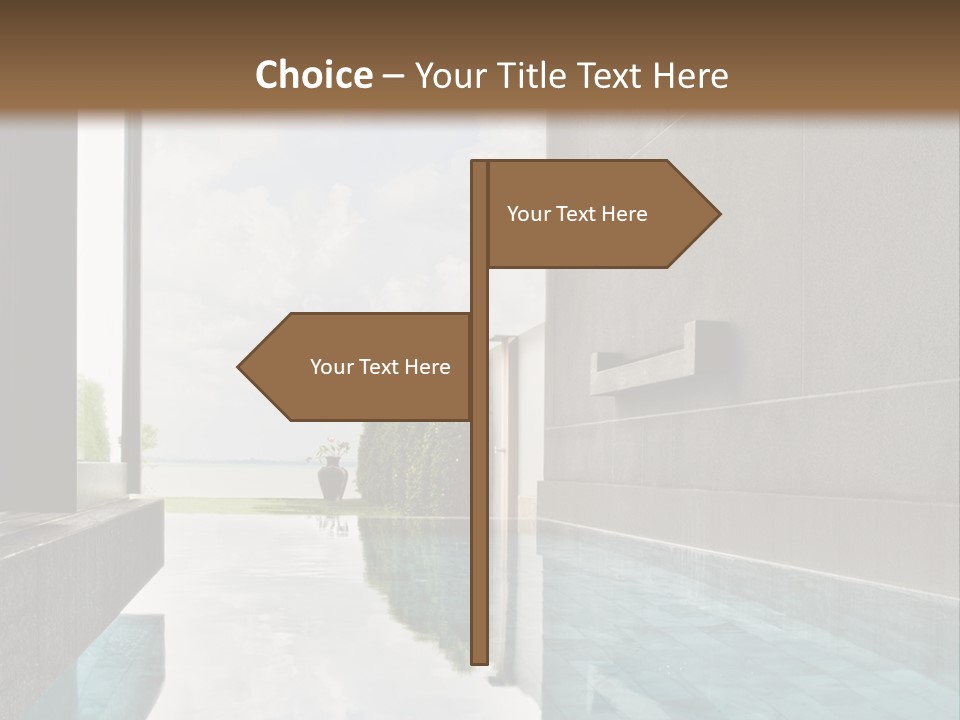 A Swimming Pool With A Wooden Ceiling And Windows PowerPoint Template
