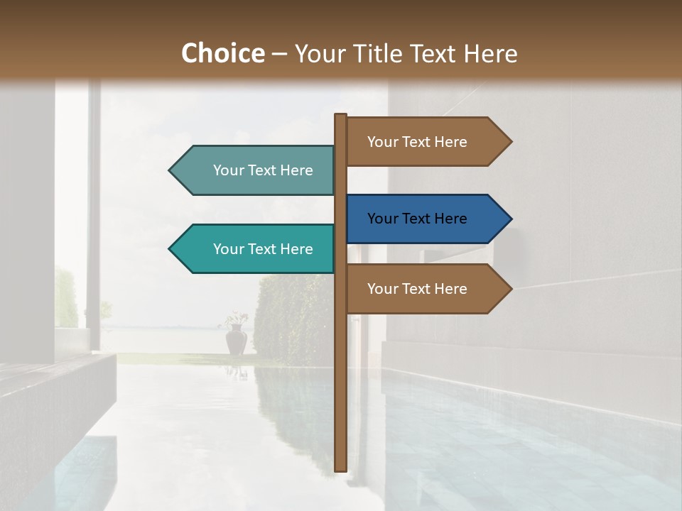 A Swimming Pool With A Wooden Ceiling And Windows PowerPoint Template
