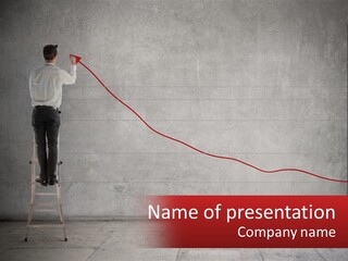 A Man Standing On A Ladder Drawing A Line On A Wall PowerPoint Template