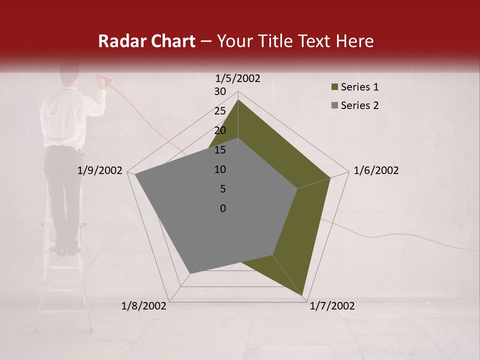 A Man Standing On A Ladder Drawing A Line On A Wall PowerPoint Template