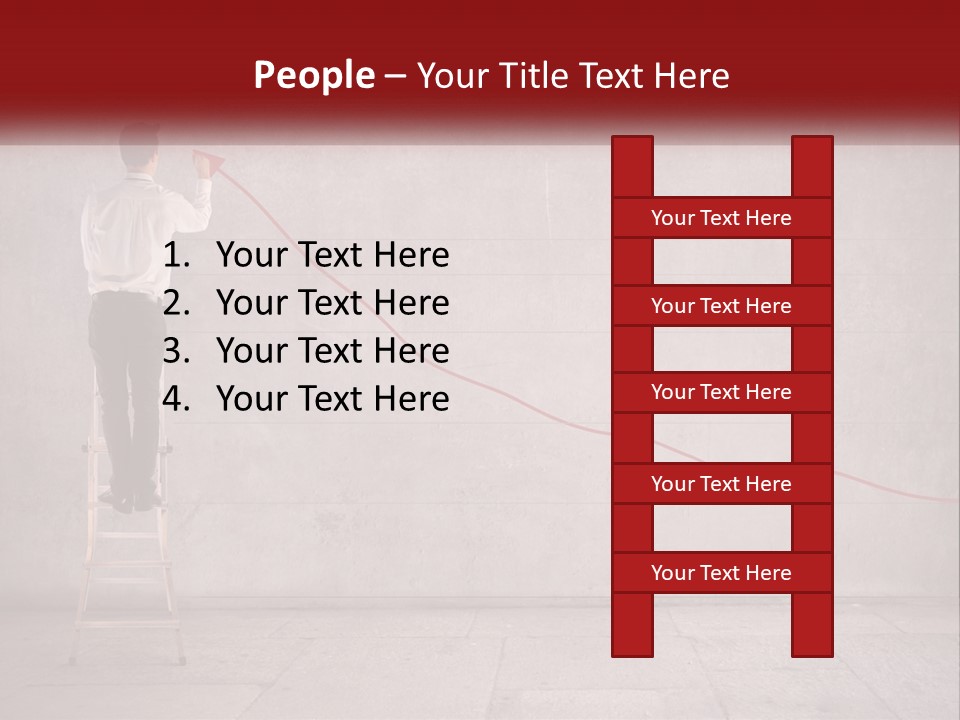 A Man Standing On A Ladder Drawing A Line On A Wall PowerPoint Template