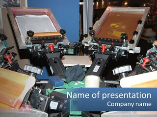 A Group Of Cameras Sitting On Top Of A Table PowerPoint Template