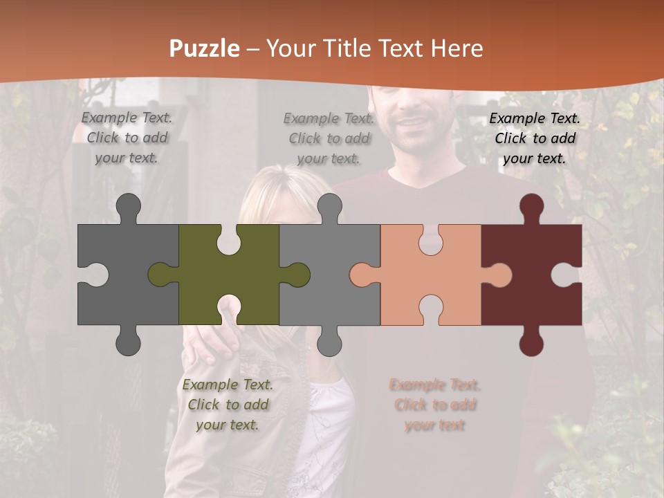 A Man And Woman Standing In Front Of A House PowerPoint Template