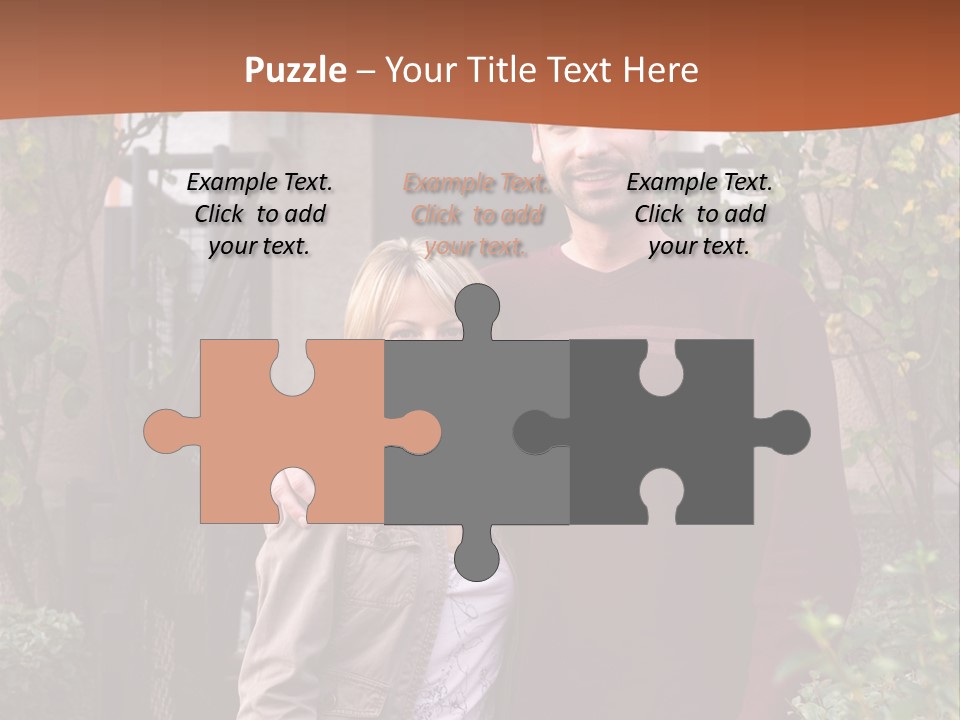 A Man And Woman Standing In Front Of A House PowerPoint Template