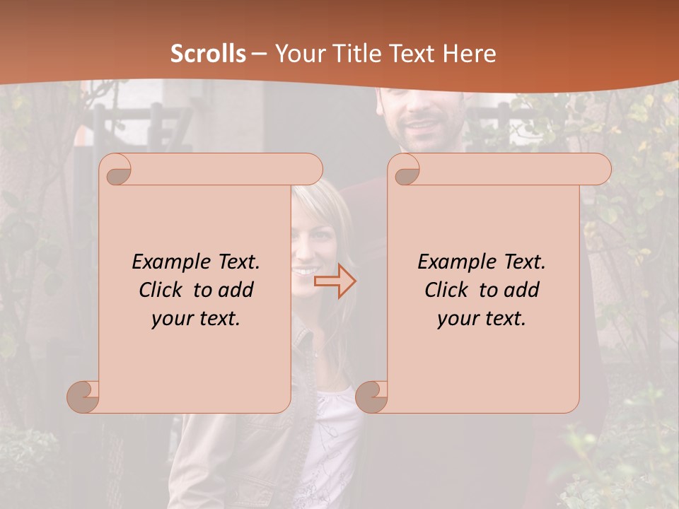 A Man And Woman Standing In Front Of A House PowerPoint Template