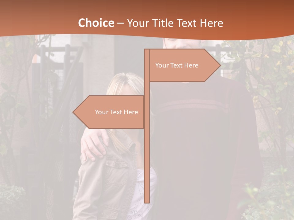 A Man And Woman Standing In Front Of A House PowerPoint Template