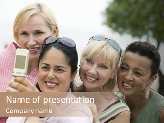 A Group Of Women Taking A Picture With A Cell Phone PowerPoint Template