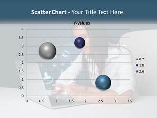 A Woman Sitting At A Desk Using A Laptop Computer PowerPoint Template