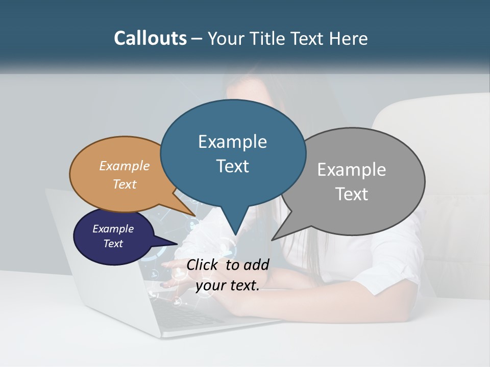 A Woman Sitting At A Desk Using A Laptop Computer PowerPoint Template