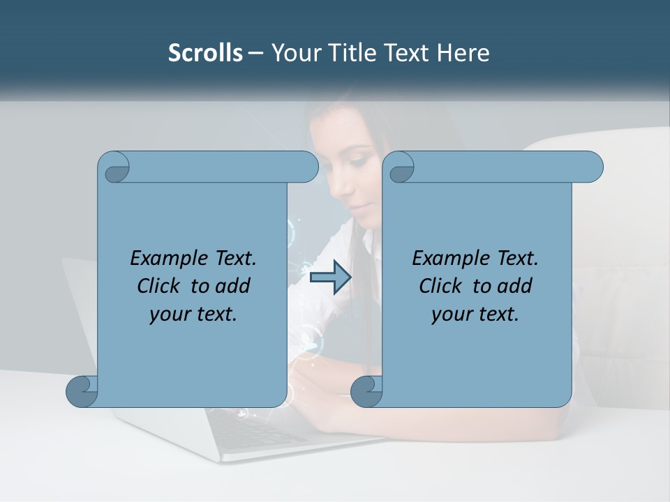A Woman Sitting At A Desk Using A Laptop Computer PowerPoint Template