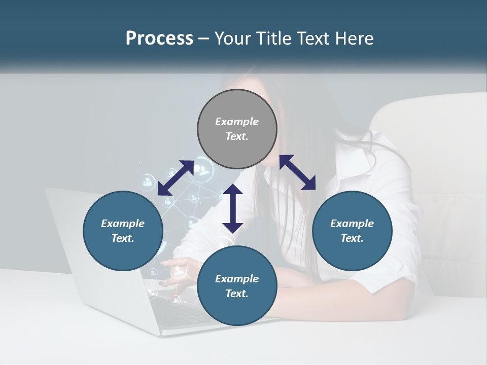 A Woman Sitting At A Desk Using A Laptop Computer PowerPoint Template
