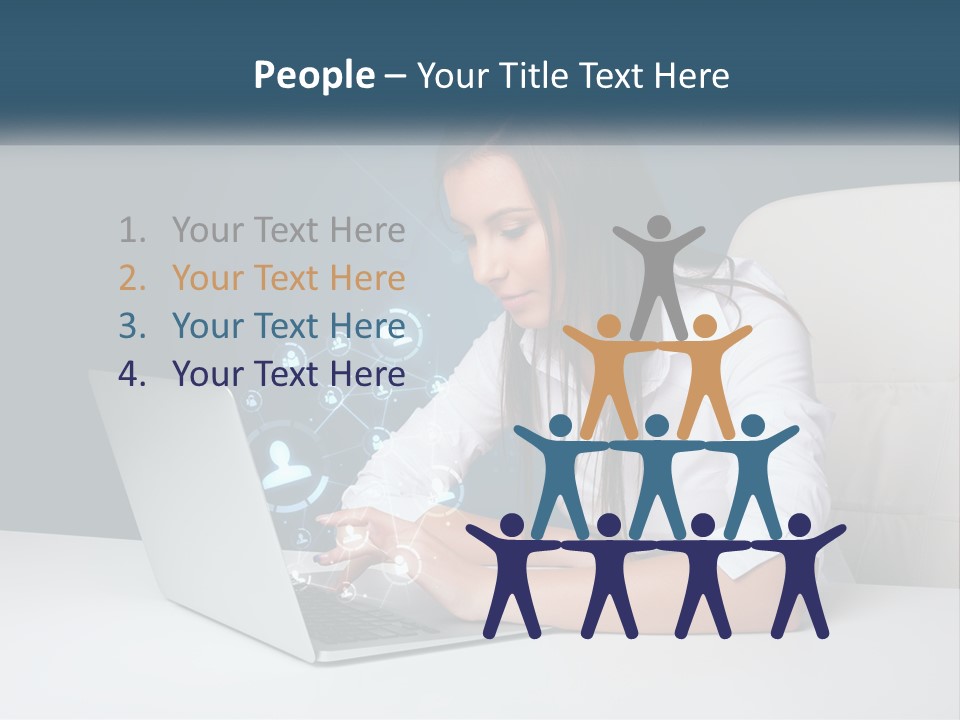A Woman Sitting At A Desk Using A Laptop Computer PowerPoint Template