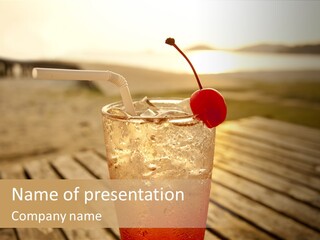 A Glass Of Ice Tea With A Cherry On Top PowerPoint Template