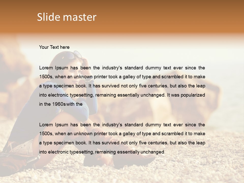 A Woman Sitting On The Beach With Her Feet Up PowerPoint Template