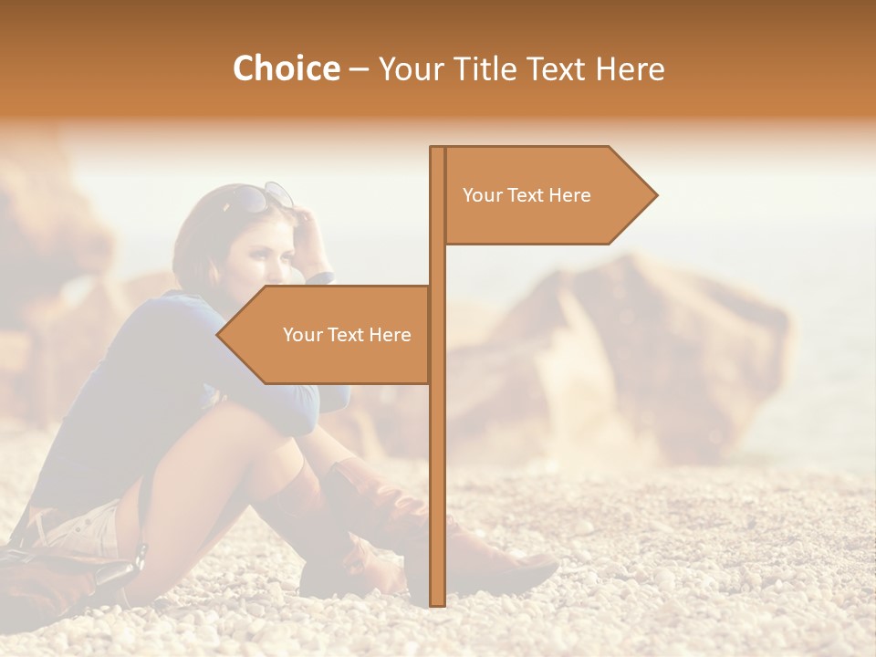 A Woman Sitting On The Beach With Her Feet Up PowerPoint Template