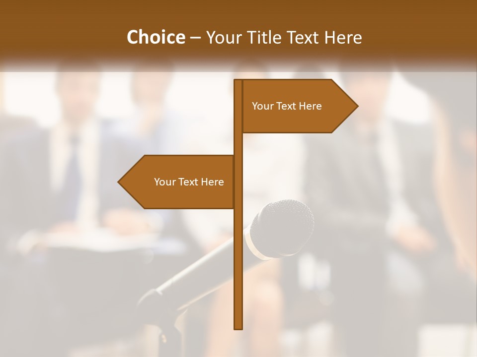 A Microphone In Front Of A Group Of People PowerPoint Template