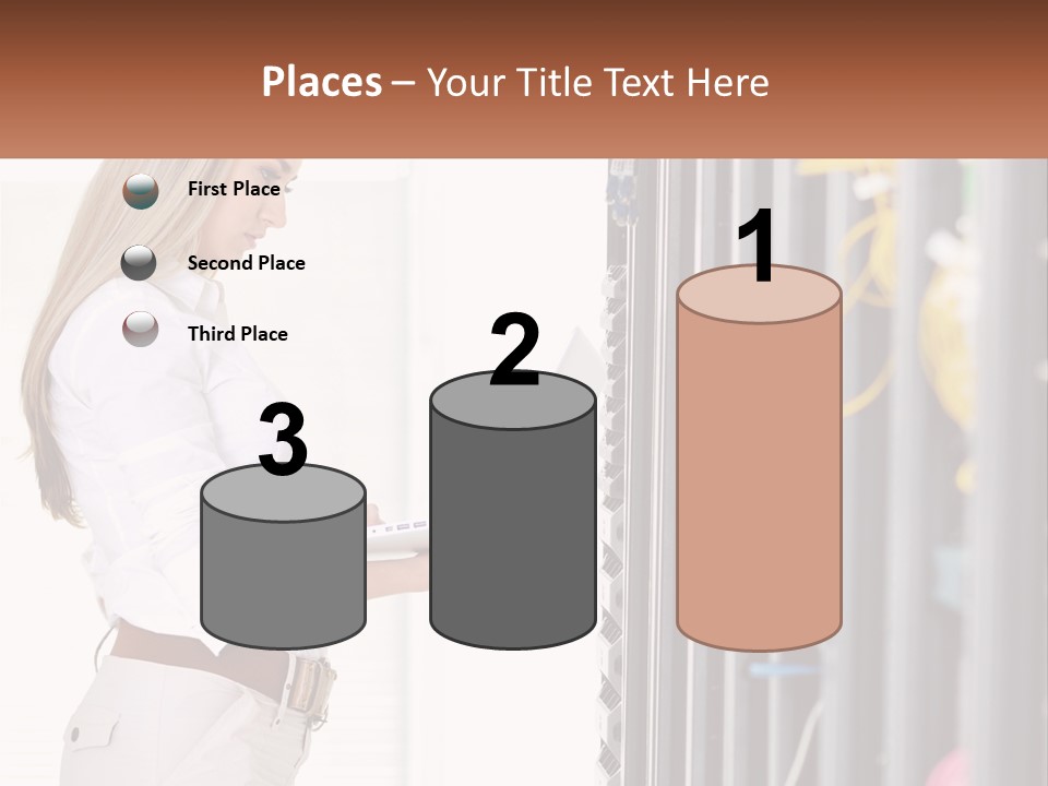 A Woman Is Holding A Laptop In Front Of A Server PowerPoint Template